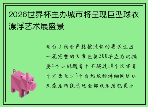 2026世界杯主办城市将呈现巨型球衣漂浮艺术展盛景