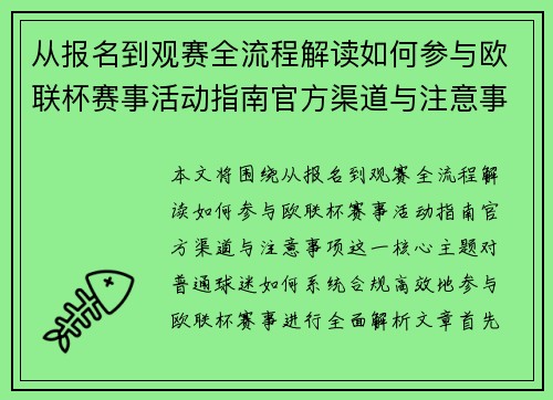 从报名到观赛全流程解读如何参与欧联杯赛事活动指南官方渠道与注意事项 从报名到观赛全流程解读如何参与欧联杯赛事活动指南官方渠道与注意事项